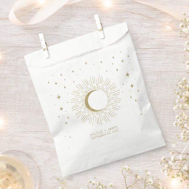 Sacolinha Casamento de Estrelas Brancas e Douradas Celestial (Cortado)