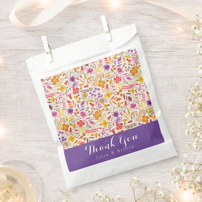 Sacolinha Casamento de Flor Silvestre Boho Laranja Roxo (Cortado)