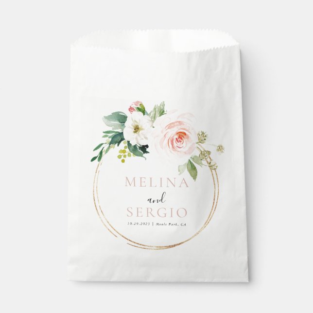 Sacolinha Casamento de Flores Elegantes Geométricas Douradas (Frente)