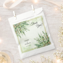 Sacolinha Casamento de Folhagem Dourada Verde com Frame Euca