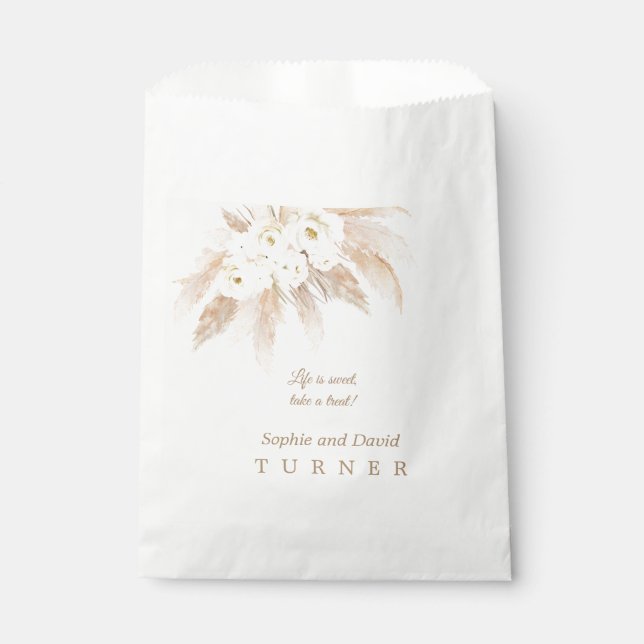 Sacolinha Casamento de Grass de Pampas de Rosas Brancas (Frente)