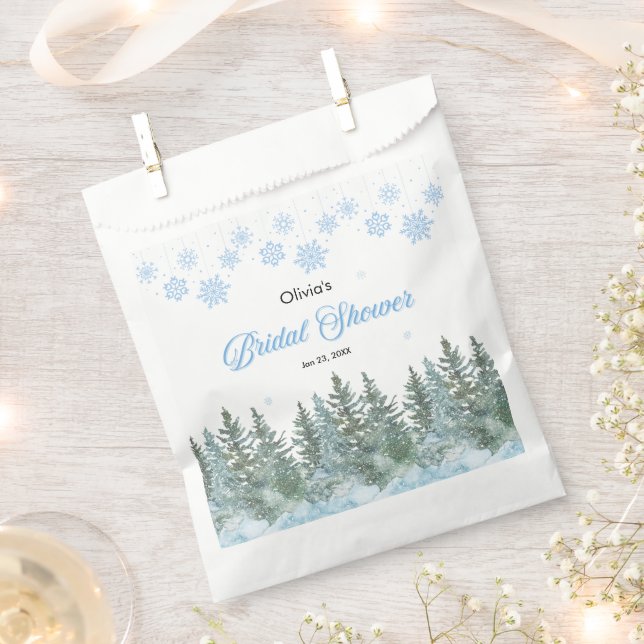 Sacolinha Casamento de Inverno Árvores de Pinheiro Flocos de (Cortado)