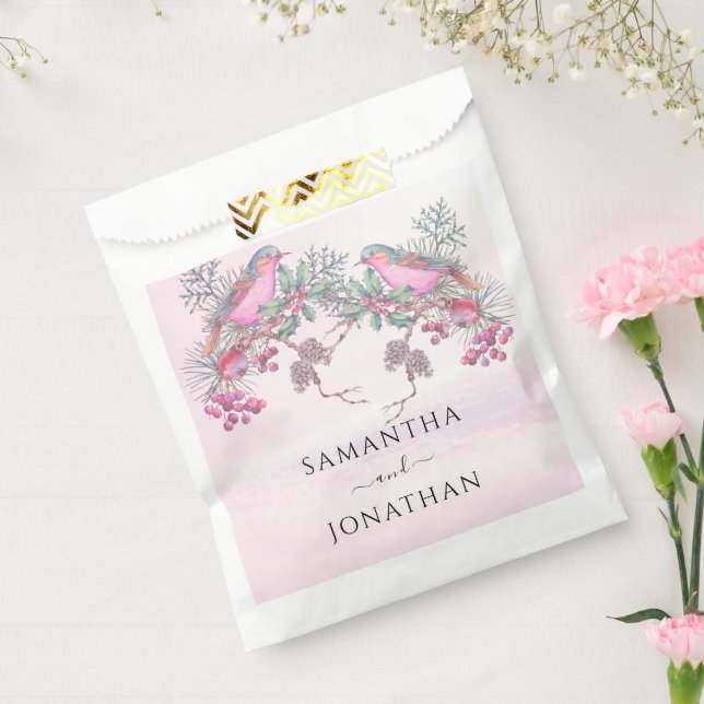 Sacolinha Casamento de Inverno com Aquarela de Pinhas, Pássa (Selado)