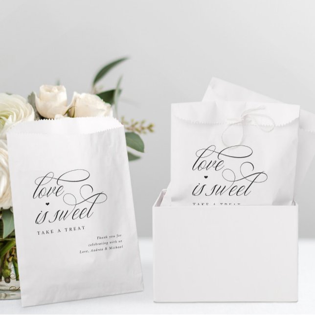 Sacolinha Casamento de Luxo Clássico de Caligrafia Elegante (Elegant Wedding Favor Bags - Wedding Candy Bags - Luxury Calligraphy Script Fancy Heart)