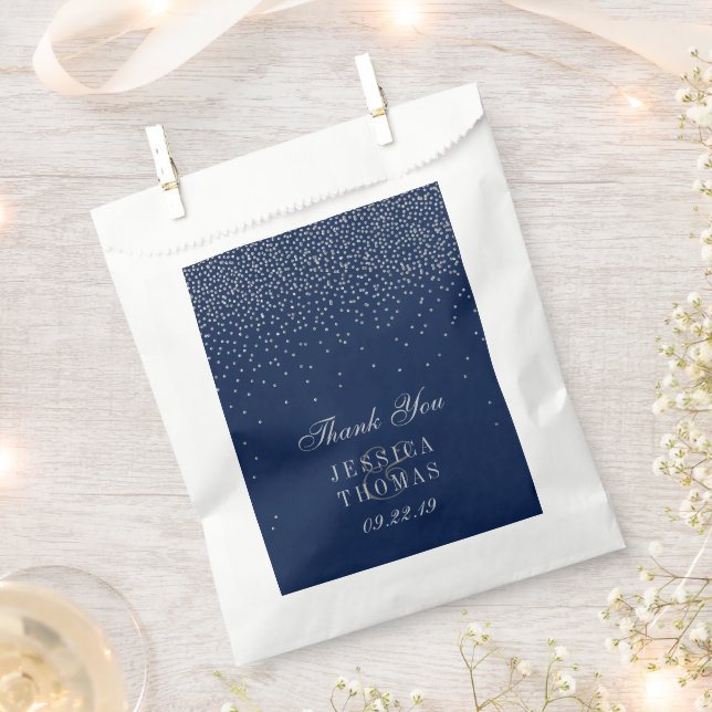 Sacolinha Casamento de marinho Azul e Prata Glam Confetti (Cortado)
