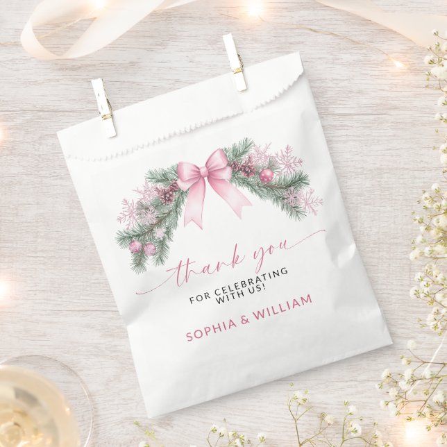 Sacolinha Casamento de Natal com Laço Rosa (Cortado)