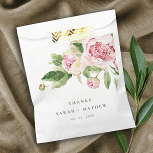 Sacolinha Casamento de Obrigados Florais Elegante de Peonia