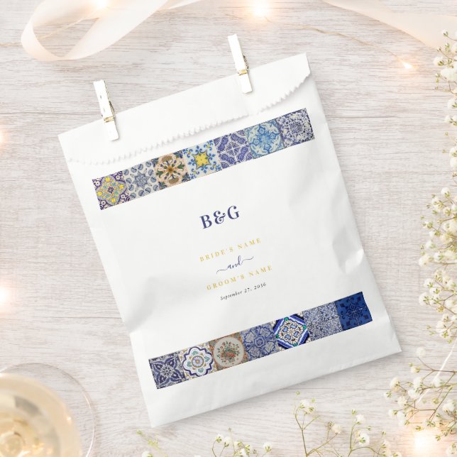 Sacolinha Casamento de Padrão de Azulejos Portugueses do Med (Cortado)