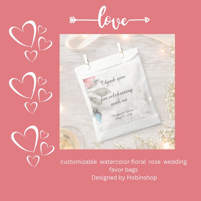 Sacolinha Casamento de rosa de flor silvestre Floral (customizable  watercolor floral  rose  wedding favor bags
 Designed by Hobinshop)