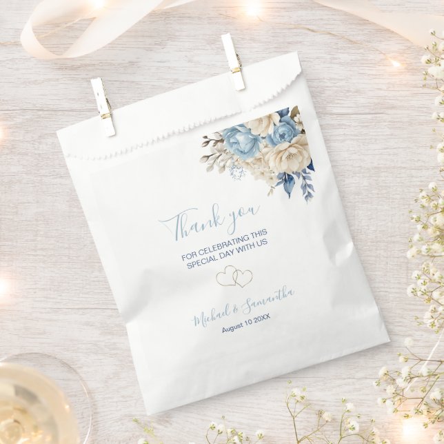 Sacolinha Casamento de Rosa de marfim e azul legante (Cortado)