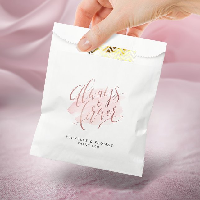 Sacolinha Casamento De Script Sempre E Para Sempre Com rosa  (Rose Gold Blush Always And Forever Script Wedding Favor Bag)