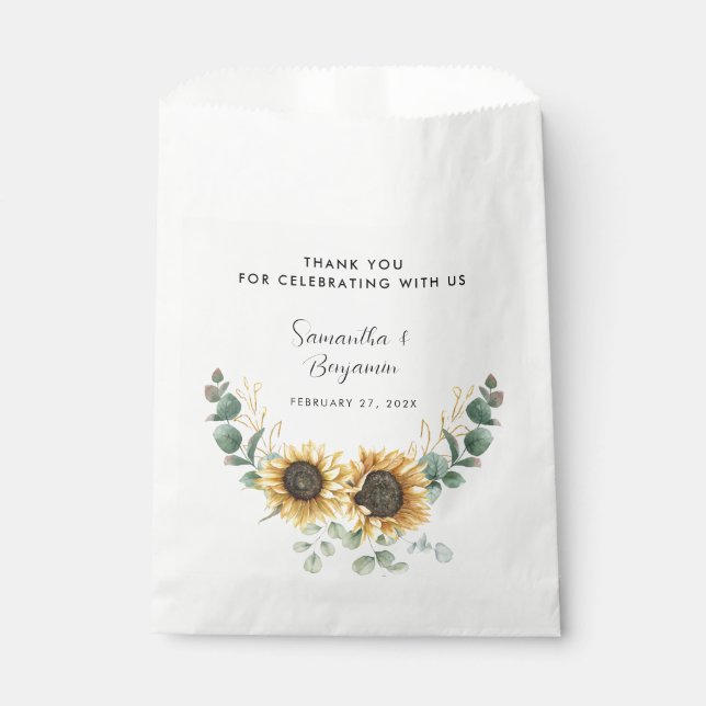 Sacolinha Casamento de Sunflower Bloom Eucalyptus (Frente)