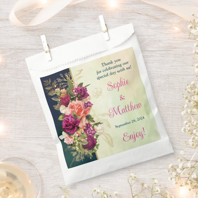 Sacolinha Casamento de Teal, Marinho, Verde e Dourado Florai (Cortado)