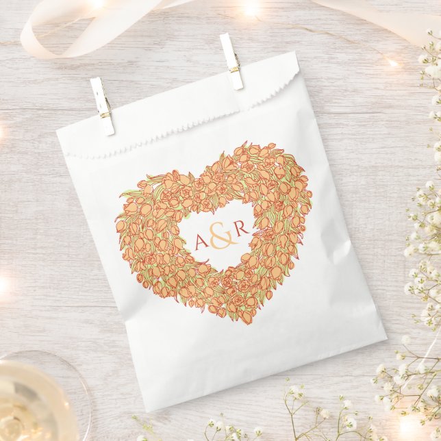 Sacolinha Casamento de tulipa de coração de coroa laranja mo (Cortado)