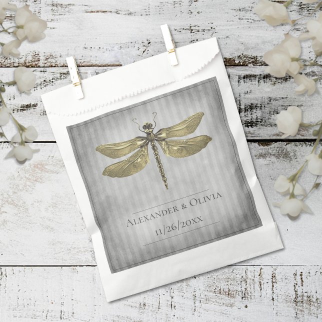 Sacolinha Casamento Dourado com Dragonfly (Gold Jeweled Dragonfly Wedding Favor Bags)