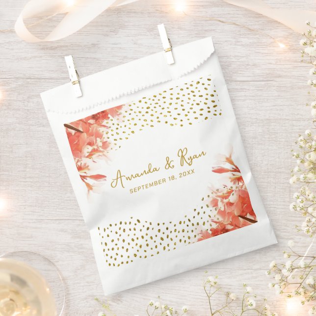 Sacolinha Casamento Dourado com Lente Laranja Flores (Cortado)