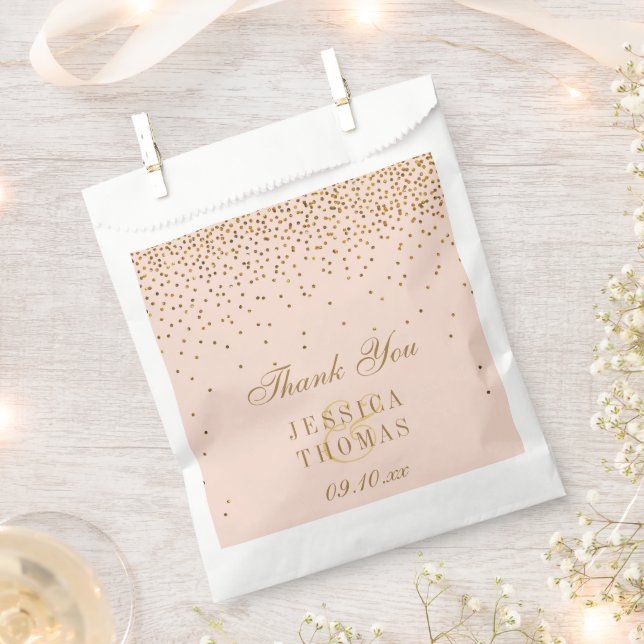 Sacolinha Casamento Dourado de Confetti Rosa e Glam Blush (Cortado)