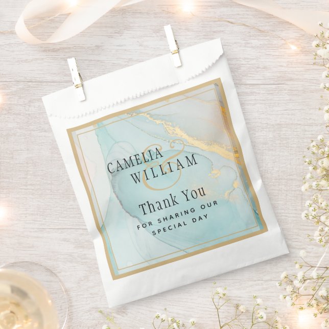 Sacolinha Casamento Dourado do Vidro do Mar de Tinta LeahG (Cortado)