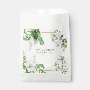 Sacolinha Casamento Dourado Floral de Cor Verde Branca Rústi