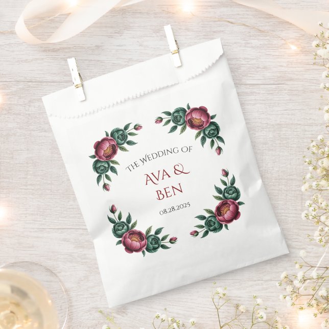 Sacolinha Casamento Elegante Burgundy e Emerald Peony (Cortado)