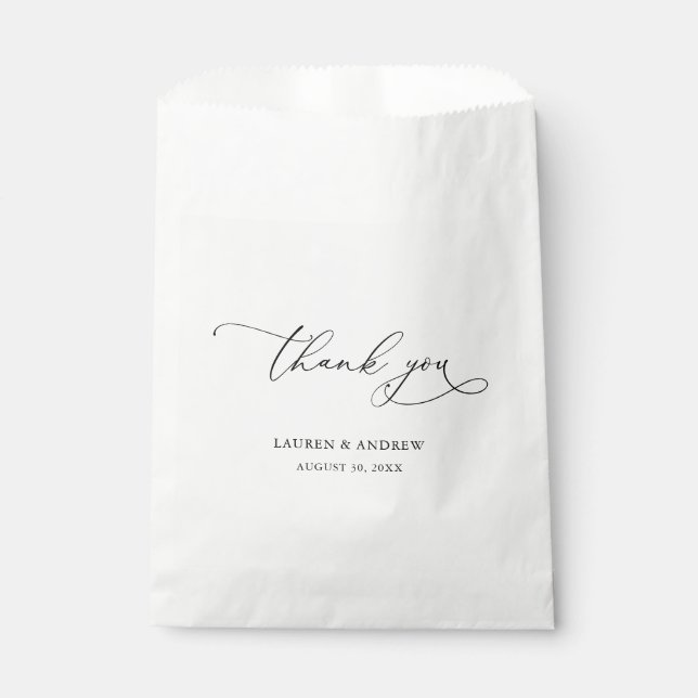 Sacolinha Casamento Elegante de Caligrafia Branca e Preta (Frente)