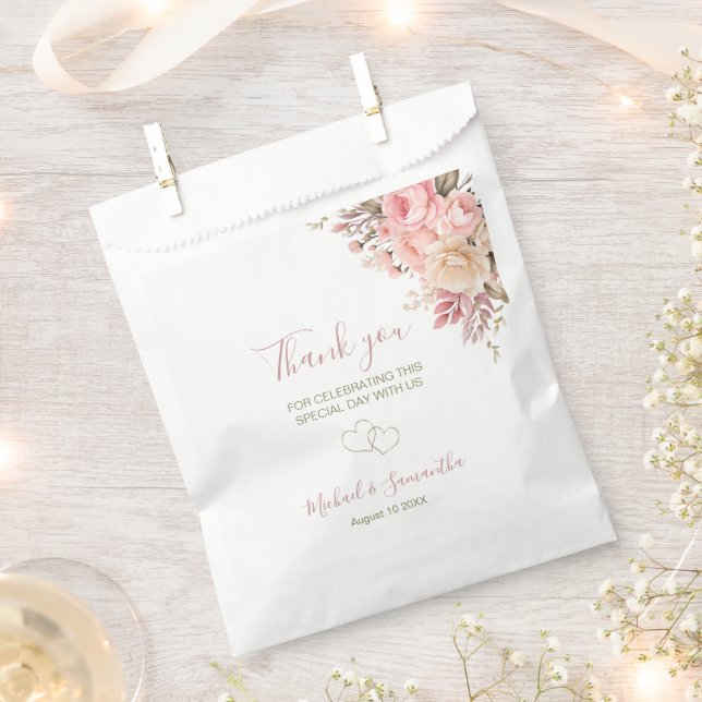 Sacolinha Casamento Elegante de Rosa e Rosa de Marfim (Cortado)