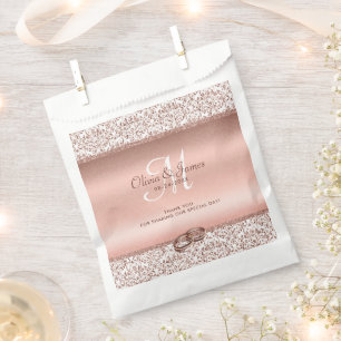 Sacolinha Casamento Elegante do Monograma Dourado com rosa