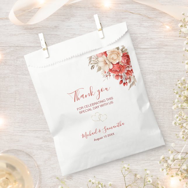 Sacolinha Casamento Elegante Vermelho e Rosa de Marfim (Cortado)