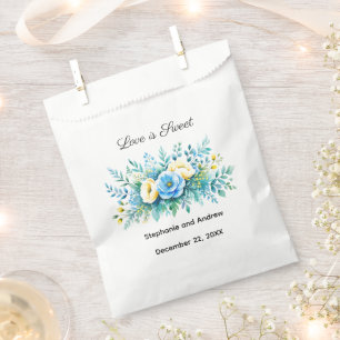 Sacolinha Casamento Floral Azul Amarelo O Amor é Doce