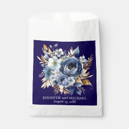 Sacolinha Casamento Floral Azul Marinho e Dourado