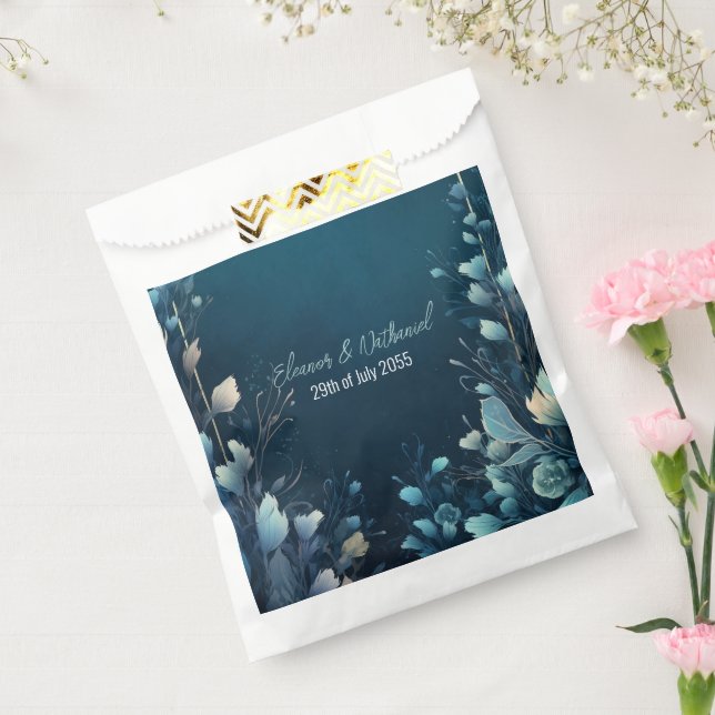 Sacolinha Casamento Floral Azul-Negro e Aquamarino (Selado)