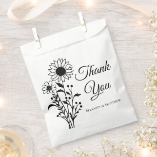 Sacolinha Casamento Floral Branca De Girassol Negro Obrigado