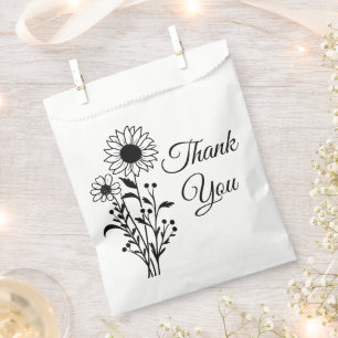 Sacolinha Casamento Floral Branca De Girassol Negro Obrigado