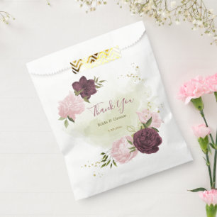 Sacolinha casamento floral cor-de-rosa-cabernet