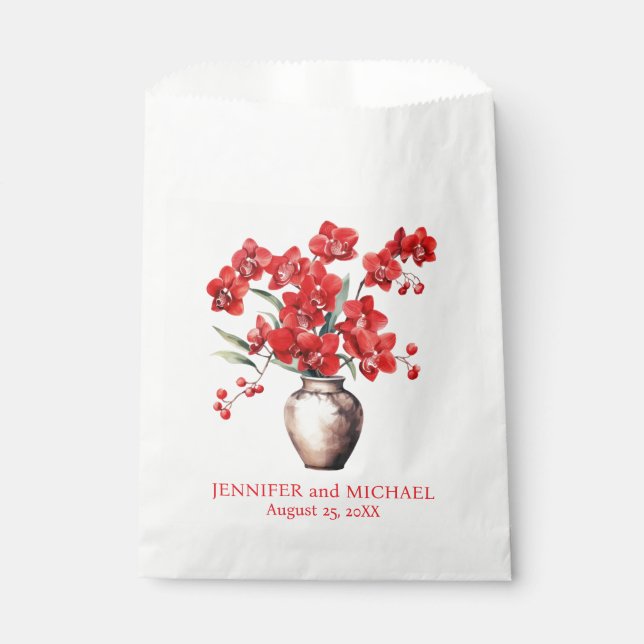 Sacolinha Casamento Floral das Orquídeas Vermelhas (Frente)