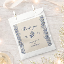Sacolinha Casamento floral de fronteira azul de Vintage
