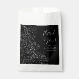 Sacolinha Casamento Floral de Prata e Preto Elegante Obrigad
