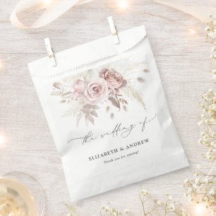 Sacolinha Casamento Floral de Rosa com Pão Rosa Cinza-Rosa C