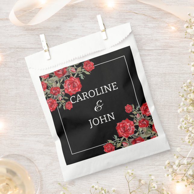 Sacolinha Casamento Floral de rosa vermelha Watercolor (Cortado)