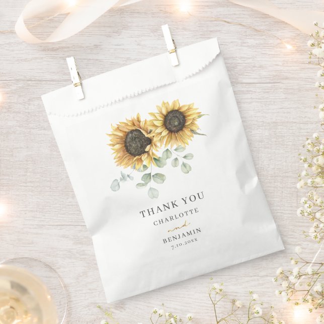 Sacolinha Casamento Floral de Sunflower Eucalyptus Script (Cortado)