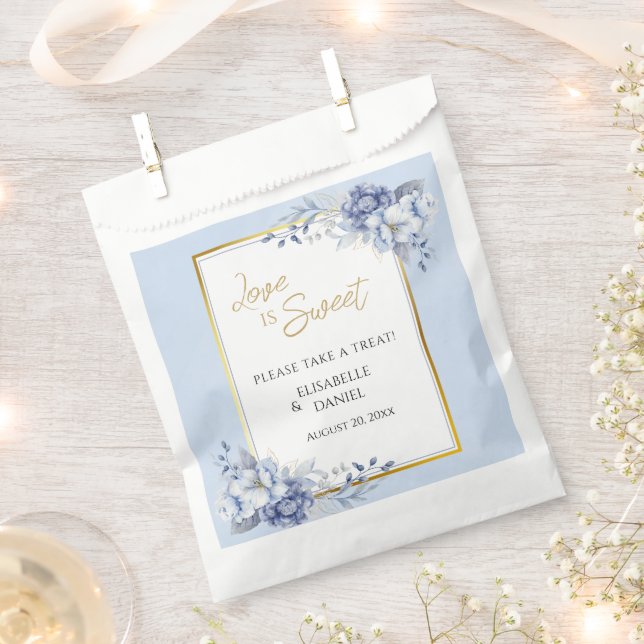 Sacolinha Casamento Floral Dourado e Azul com pó Elegante (Cortado)