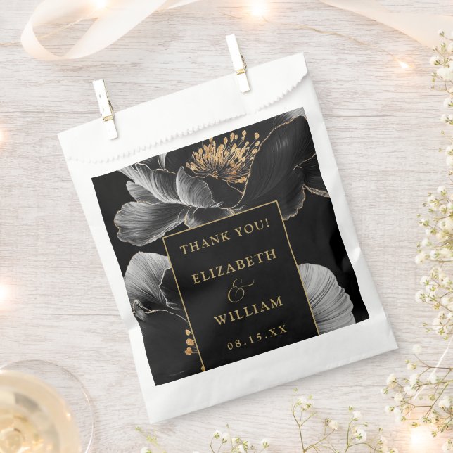 Sacolinha Casamento Floral Dourado E Elegante Obrigado (Cortado)