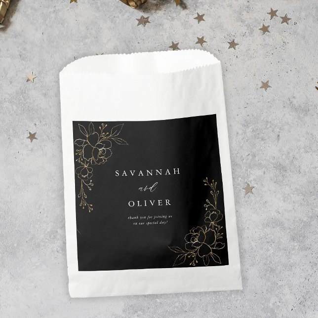 Sacolinha Casamento Floral Dourado - Preto (Criador carregado)