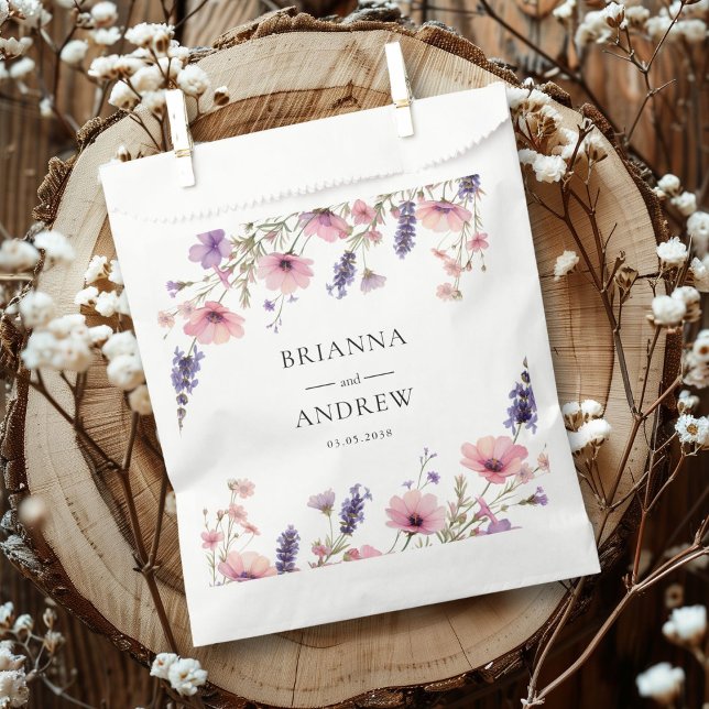 Sacolinha Casamento Floral específico do cliente (Customer specific Floral, Pink & Purple, Wedding Favor Bag with your names and date.)