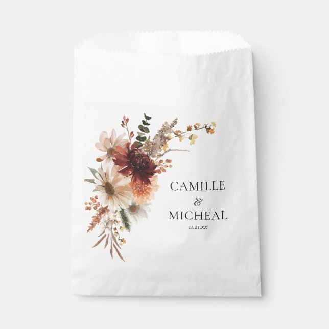Sacolinha Casamento Floral Outono Borgonha (Frente)