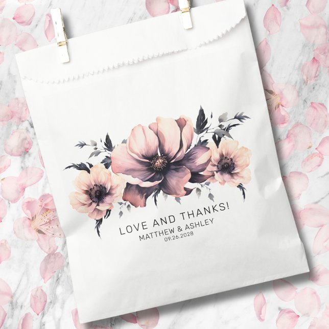 Sacolinha Casamento Floral Rosa-Rosa-Rosa-Boca-Hino Moderno  (Thank You Elegant Modern Boho Floral Pink Wedding Favor Bag)