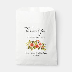 Sacolinha Casamento Floral Rosa vermelha Watercolor Obrigado