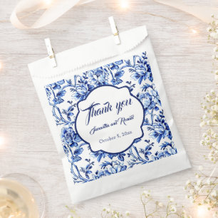 Sacolinha Casamento Floral Toile Azul Branco Elegante
