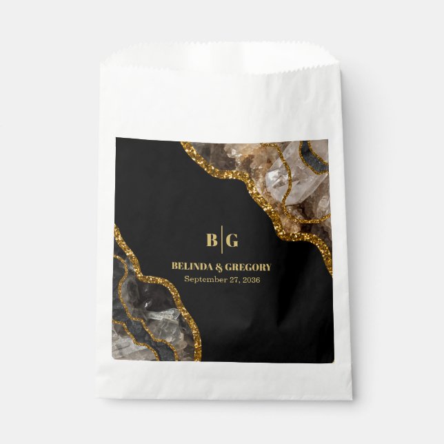 Sacolinha Casamento Glitter de Geodo de Agato Preto e Dourad (Frente)