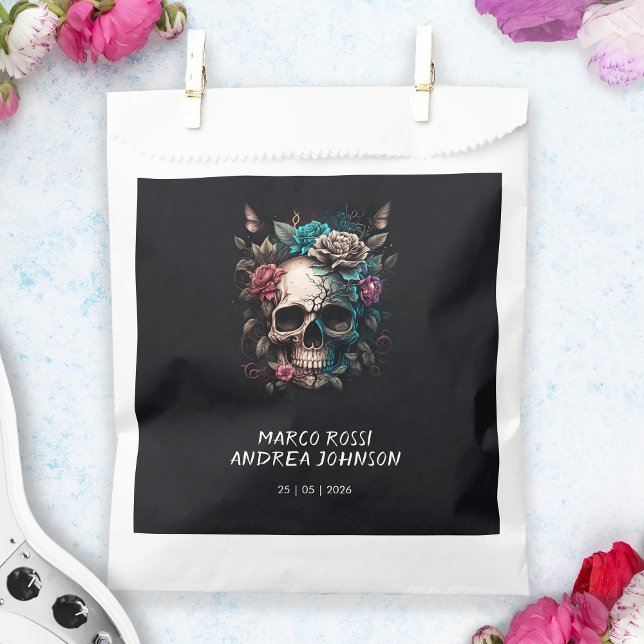 Sacolinha Casamento Gótico Roll e Tatuagem do Crânio (Skull Tattoo Rock and Roll Gothic Wedding Favor Bag)